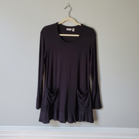 LOGO | Black Ruffle Hem Tunic Top | S
